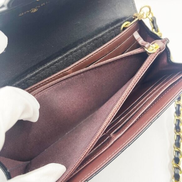 CHANEL Lambskin Quilted Leather Wallet Chain Flap Black Purse Tote - Picture 9 of 10
